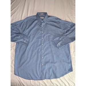 Peter Millar Crown Soft Mens XXL Blue Plaid Button Down Dress Shirt